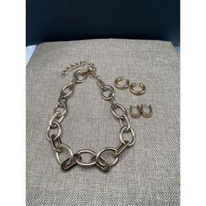 Gold-tone Jewelry Bundle of 3 items  Chain Necklace 2 pair Gold-tone Pierced Ear